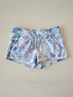 Ivivva Lululemon Girls 2” Watercolor Leaf Print Shorts White Blue Purple Size 6